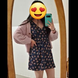 Forever 21 Navy Floral V Neck Dress